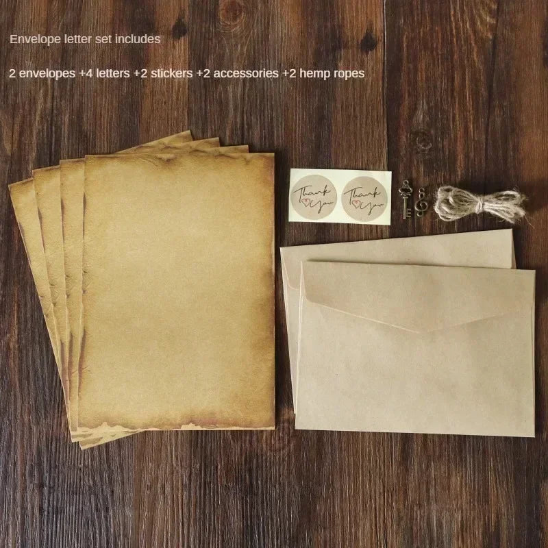 Retro Vintage Kraft Envelope Letter Pad Set Old Europe Style Love Letter Invitation Envelopes Writing Paper With Rope
