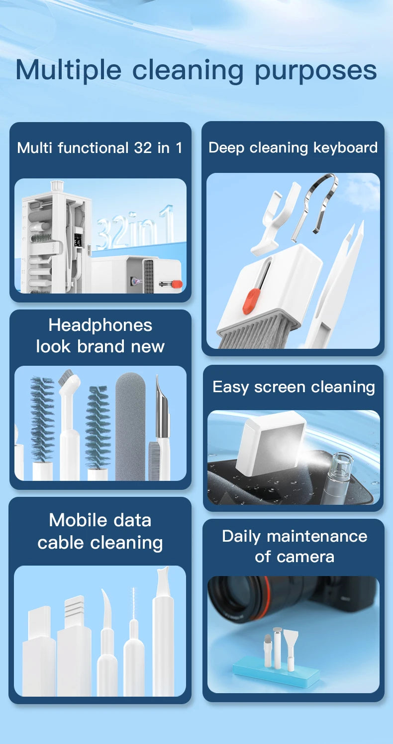32/1 Digital Cleaning Kit Phone Camera Laptop Keyboard Cleaning Brush Key Screen Cleaner Dust Collector Christmas Gift