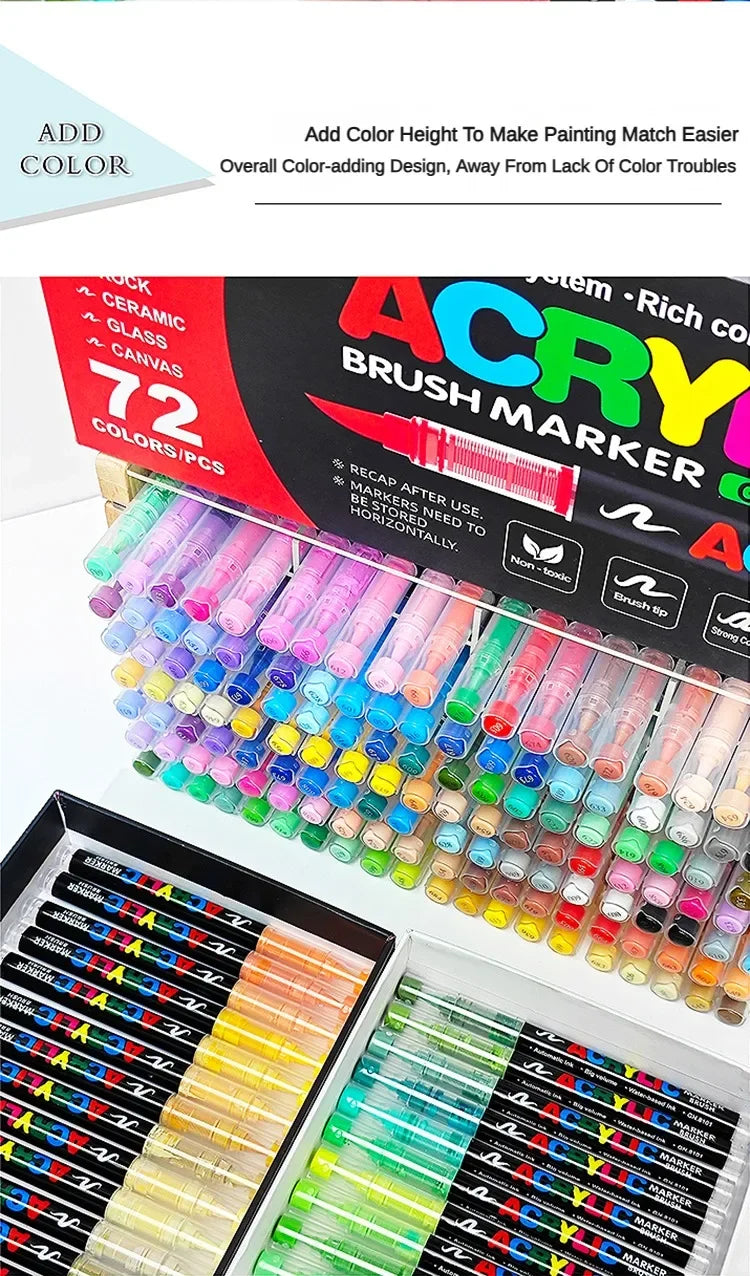 GUANGNA 16 Colors Direct-liquid Acrylic Paint Pens Brush Marker Pen for Rock Painting Stone Ceramic DIY Art Supplies Stationery