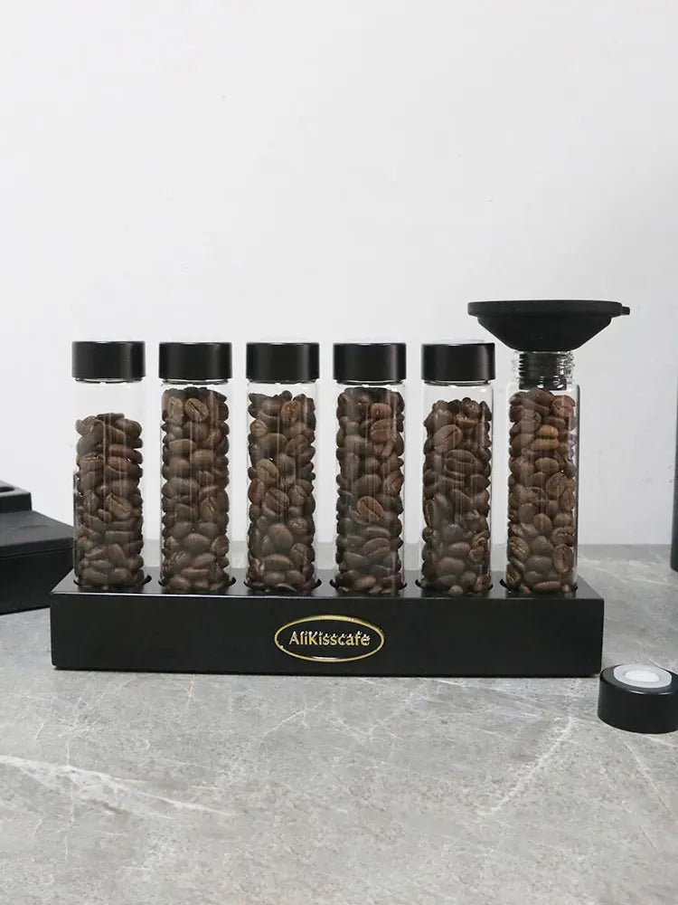 Coffee Beans Storage Container Glass Tube Bottle With Breathable Lid Wooden Display Rack Barista Accessories Coffeware Sets Gift