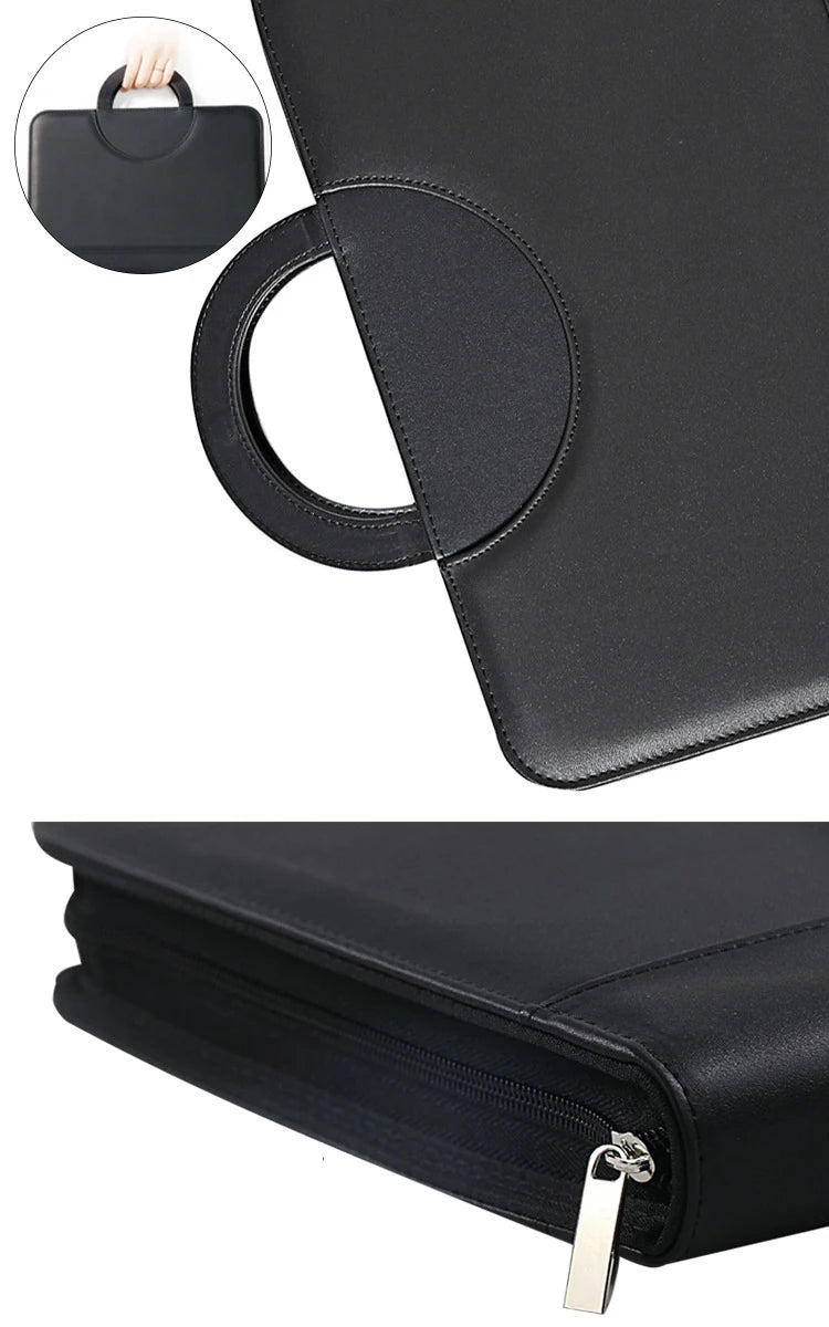 A4 Portable File Folder with Calculator Binder Organizer Manager Office Document Pad Briefcase PU Leather Padfolio Bag Customize