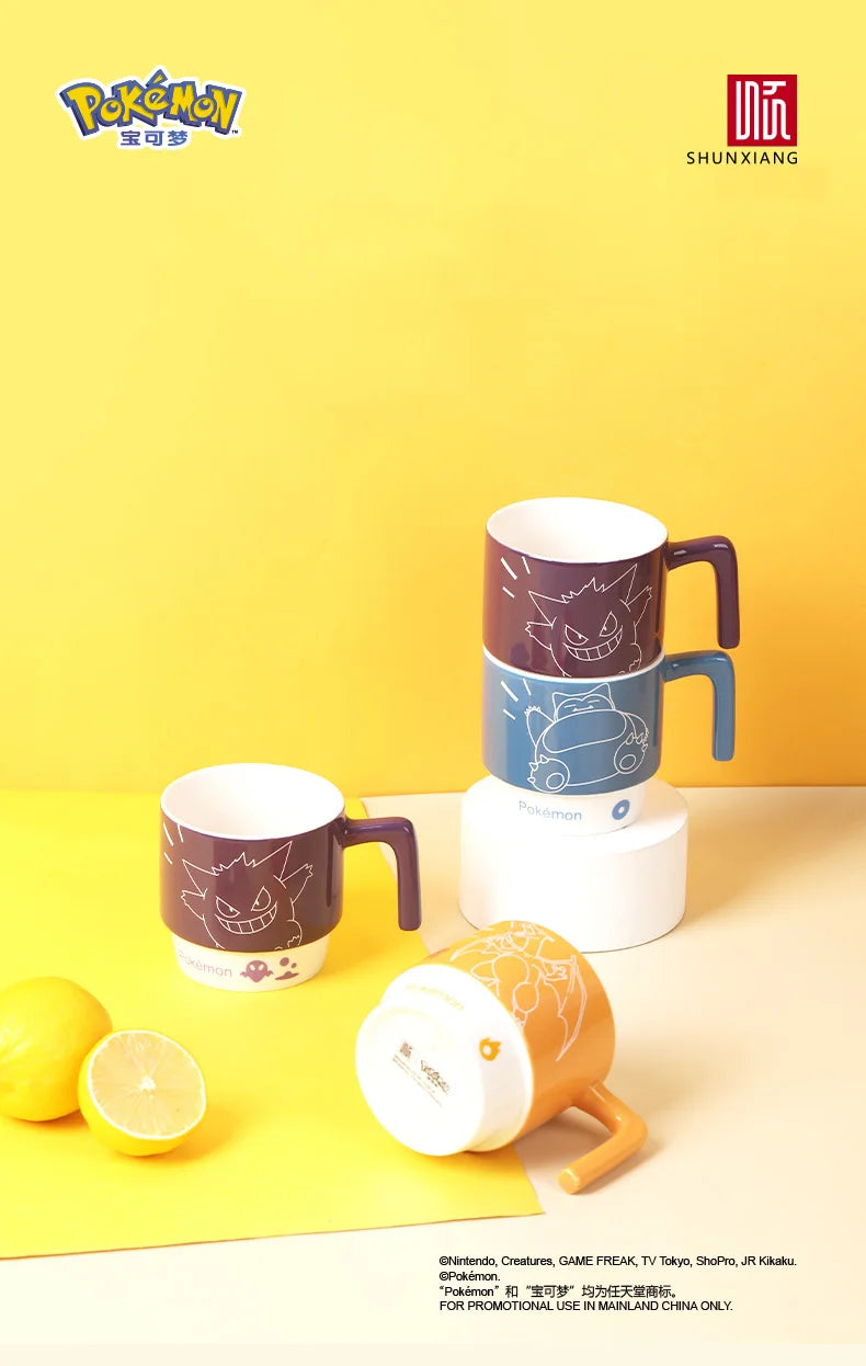 SHUNXIANG Pokémon Ceramic Mugs Coffee Cup Snorlax Stackable Kawaii Anime Boy Girl Breakfast Milk Juice Cup Ceramic Coffee Cup