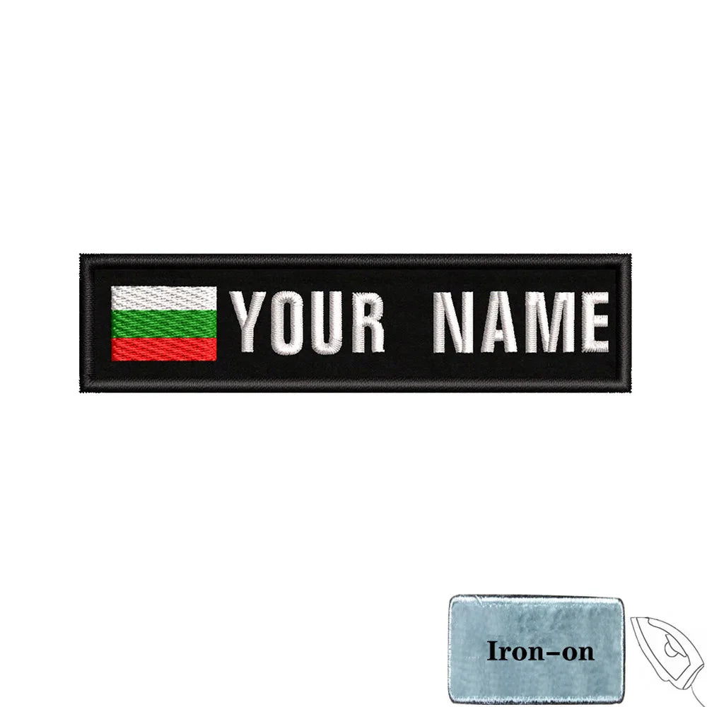 1PC 10cmX2.5cm Custom Name Flag Patch Stripes Badge Iron On Or Hook Loop Estonia Austria Bulgaria Hungary Romanian Ireland
