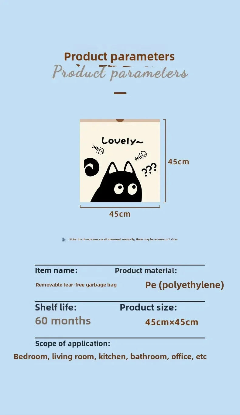 100PCS Thickened Trash Bags with Cute Cartoon Design Sturdy Tear-Resistant Garbage Liners Great for Kitchen Bathroom Office