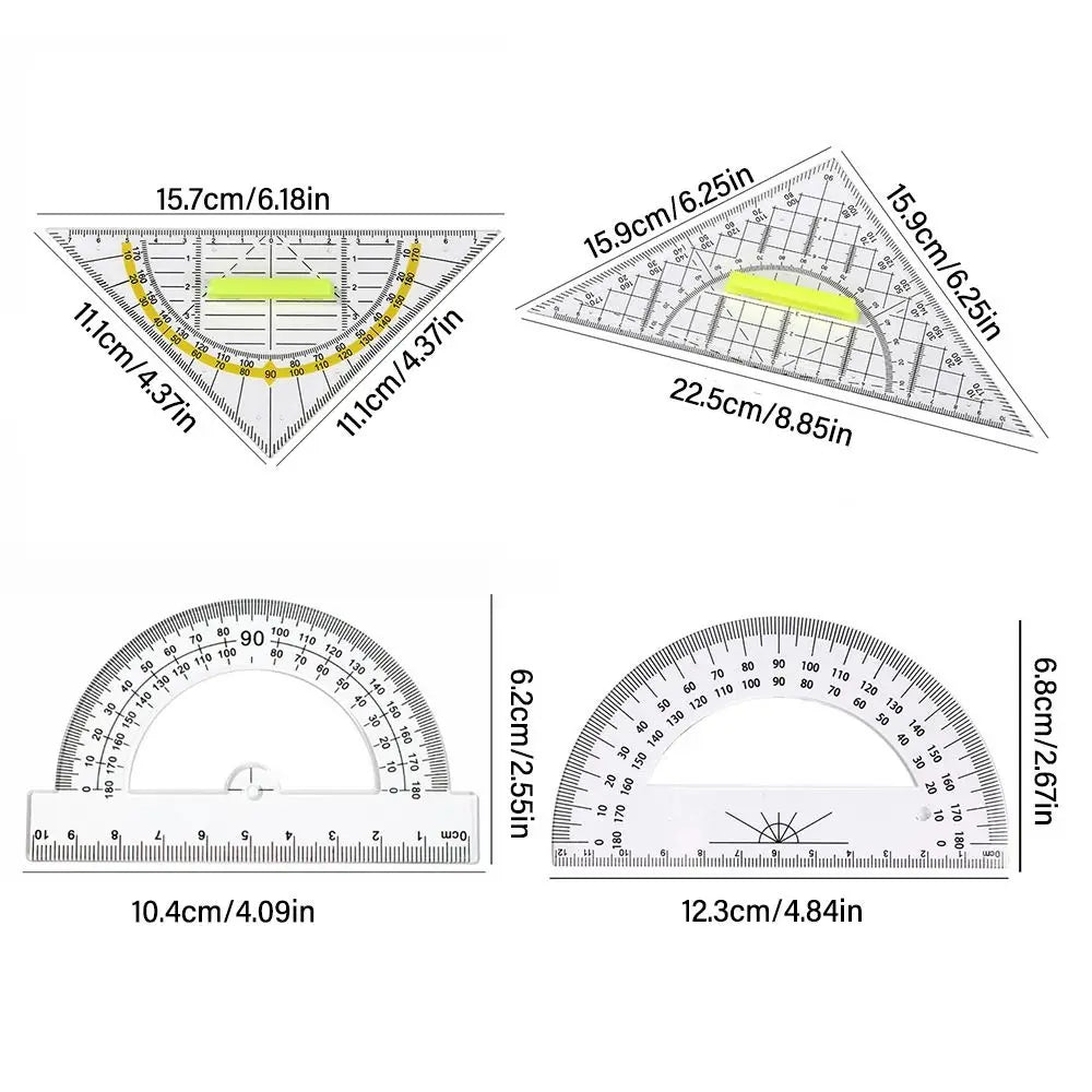 Plastic Set Square Professional With Handle Drafting Tools Scale Ruler Geometry Transparent Angle Protractor School Office