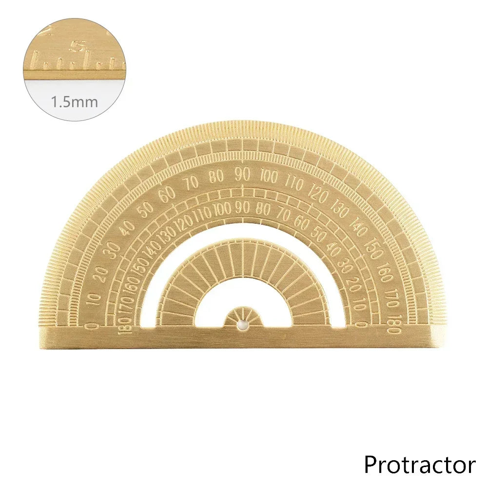 Retro Brass Straight Ruler Student School Office Stationery Metal Triangle Rulers Protractor Painting Drawing Measuring Tools