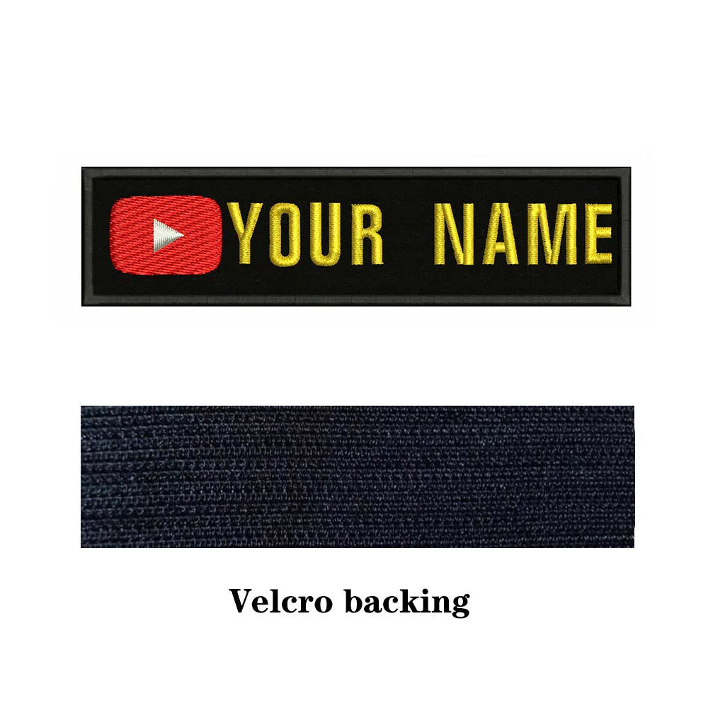 YouTube Logo 10X2.5cm Embroidery Custom Name Text Patch Stripes Badge Iron On Or  Patches