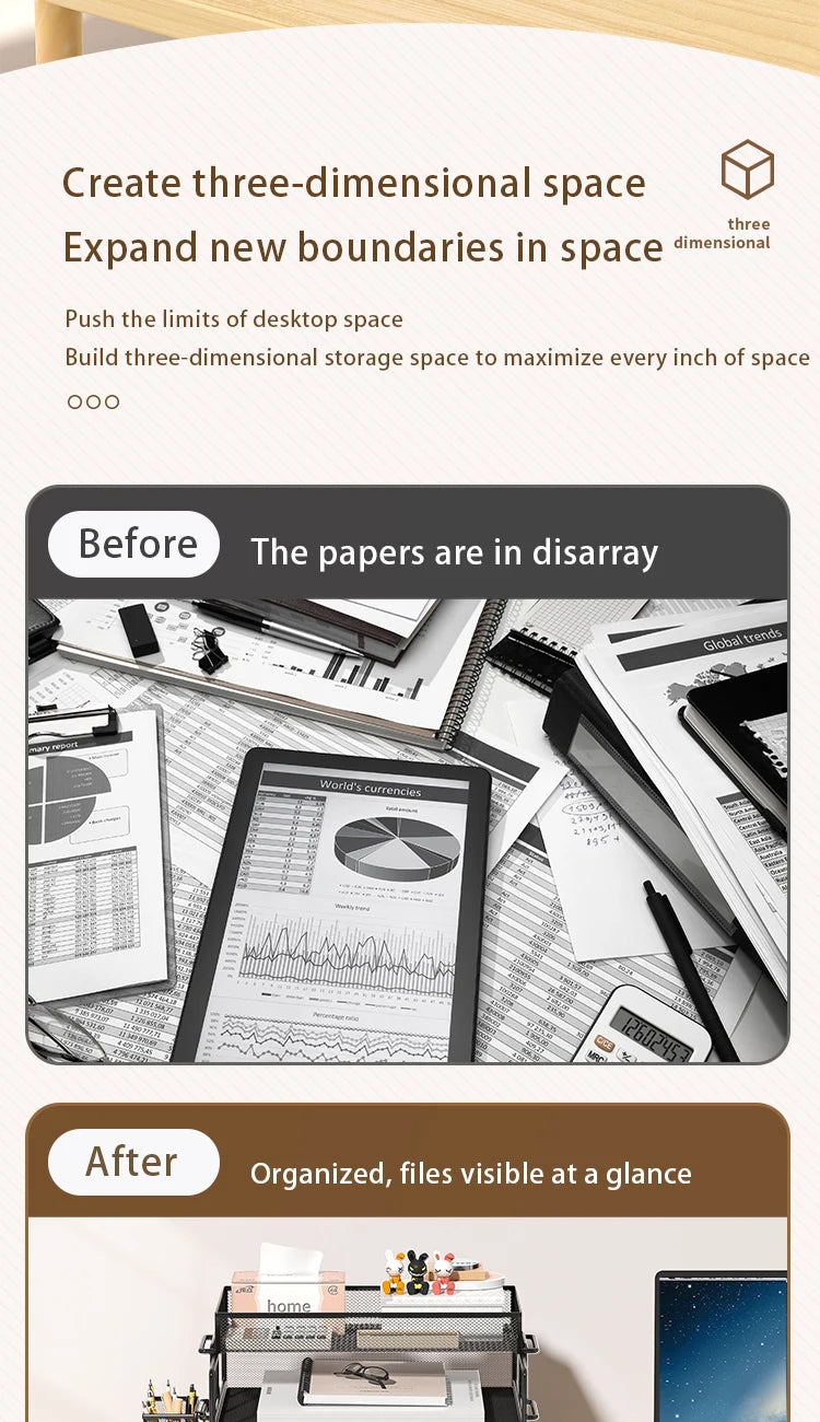 Metal desktop file rack, bookcase, office file storage box, multi-layer iron file frame, data storage, folder shelving