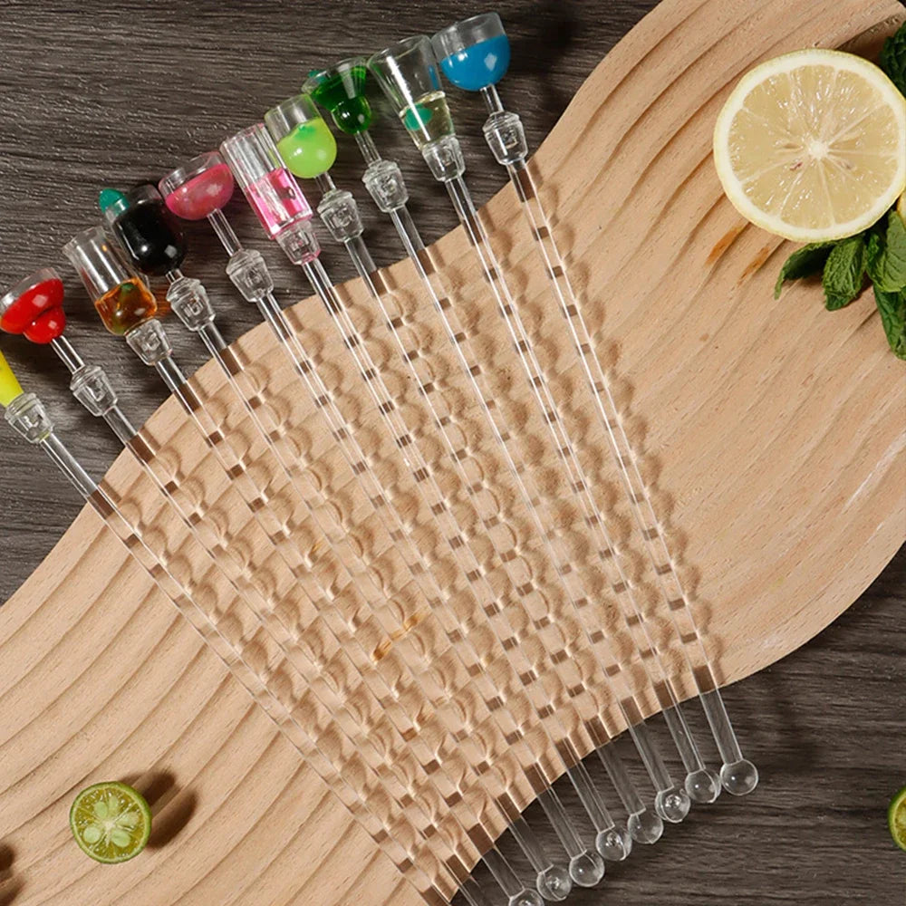 Clear Acrylic Cocktail Stirrers, Drink Mixing Spoon Sticks, Bar Coffee Stirring Rods for Home, Cafe, Restaurant & Party Use