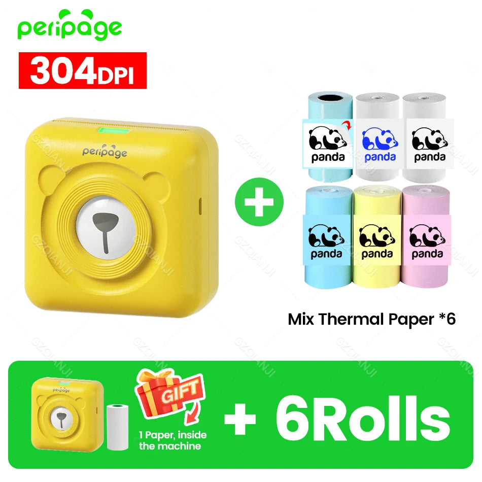 9 Colors Peripage A6 304DPI Mini Photo Printer Notes Sticker Label Printing Machine Bluetooth Portable Wireless Printer Marker