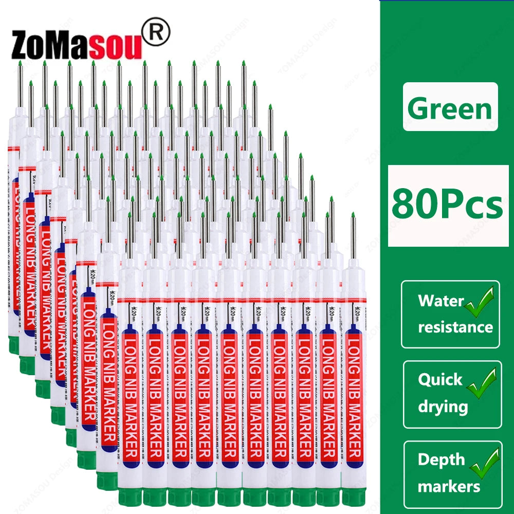 1-100Pcs 2cm Waterproof Long Head Markers Deep Hole Marker Pen for Metal Carpenter Red/Black/Blue/Green Ink Woodworking Tools