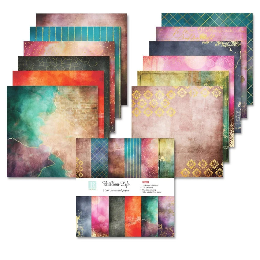 24 Sheets Brilliant Life Craft Paper Pads Cutting Dies Art Background Origami Scrapbooking Card Making