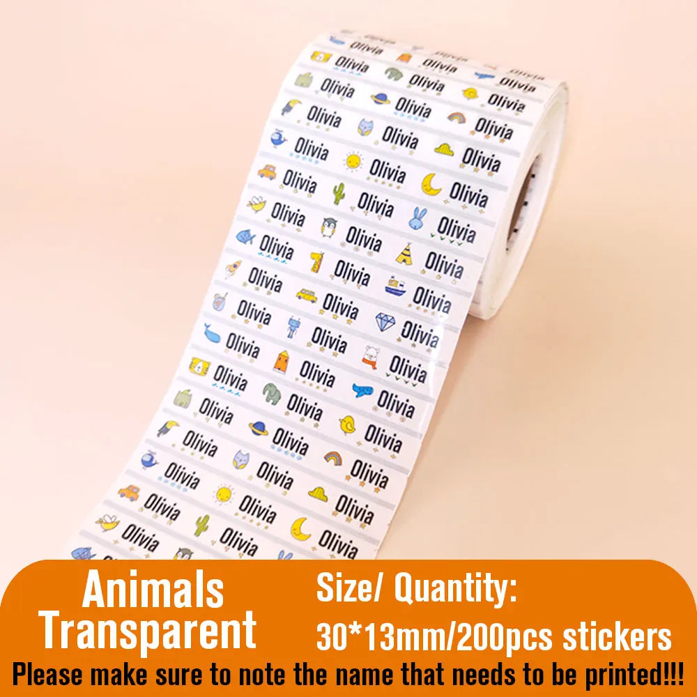 200pcs Custom Transparent Astronaut Name Sticker Waterproof Labels Hebrew Personalized First Name Tag for Children Stationery
