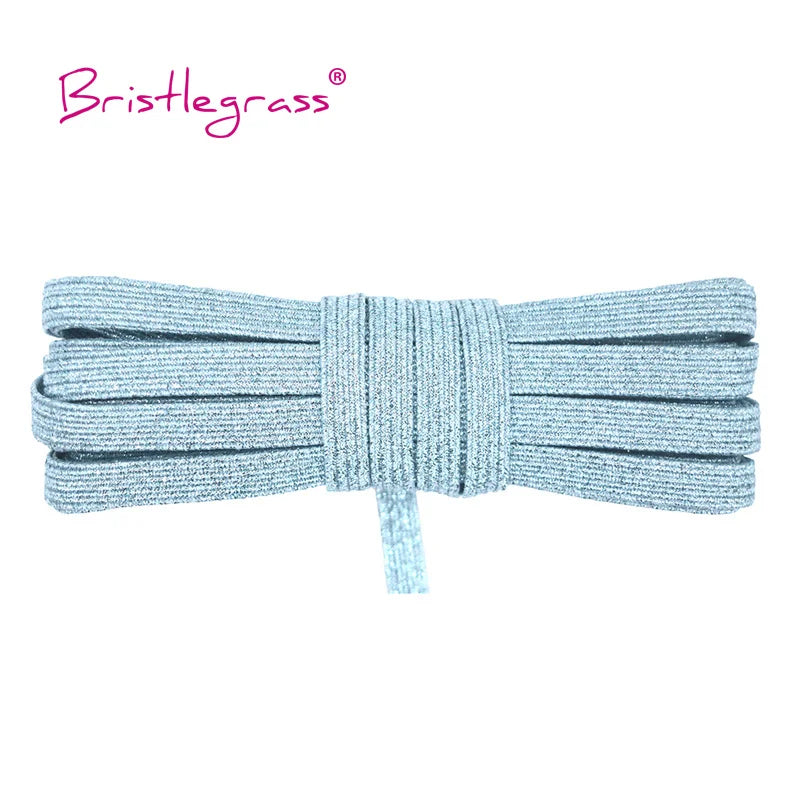 BRISTLEGRASS 2 5 10 Yard 1/4" 6mm Flat Skinny Elastic Cord Glitter Latex Rubber Band Rope Notebook Earloop Dress DIY Sewing Trim