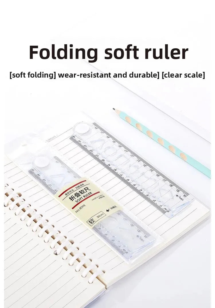 1PC 30cm Folding Flexible Ruler Transparent PVC Creative Drawing Tool Student Stationery Supplies