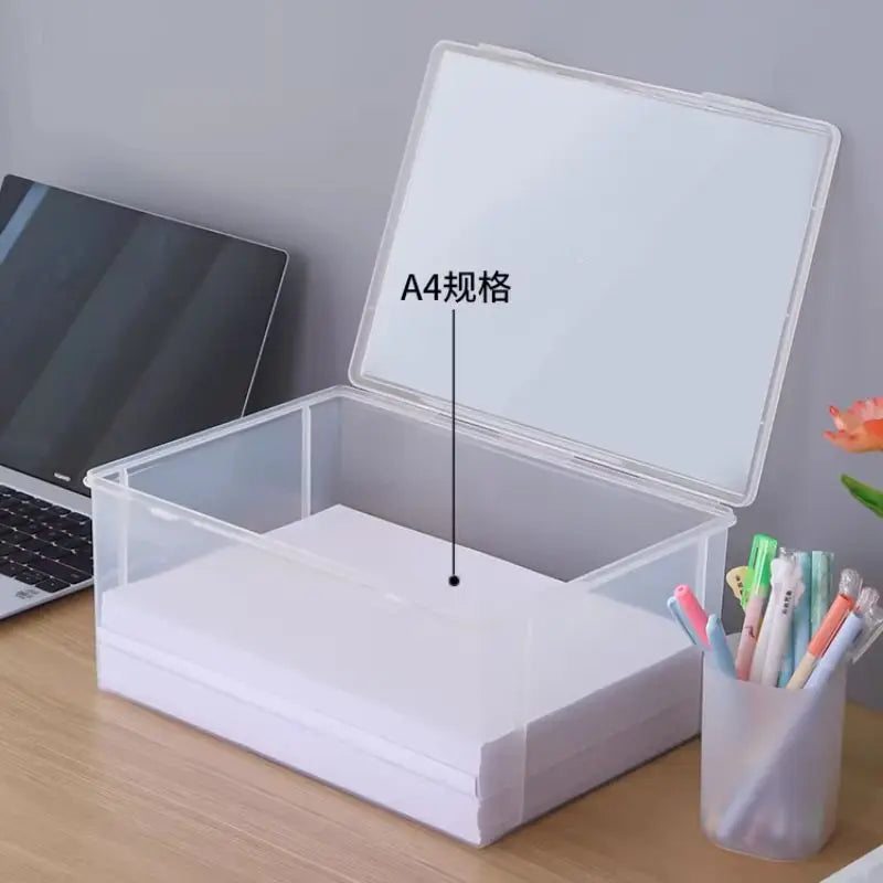 Plastic Clear Square Shape Storage Box Organizer Box Large Capacity Transparent Document Organizer Desktop Document Storage Case