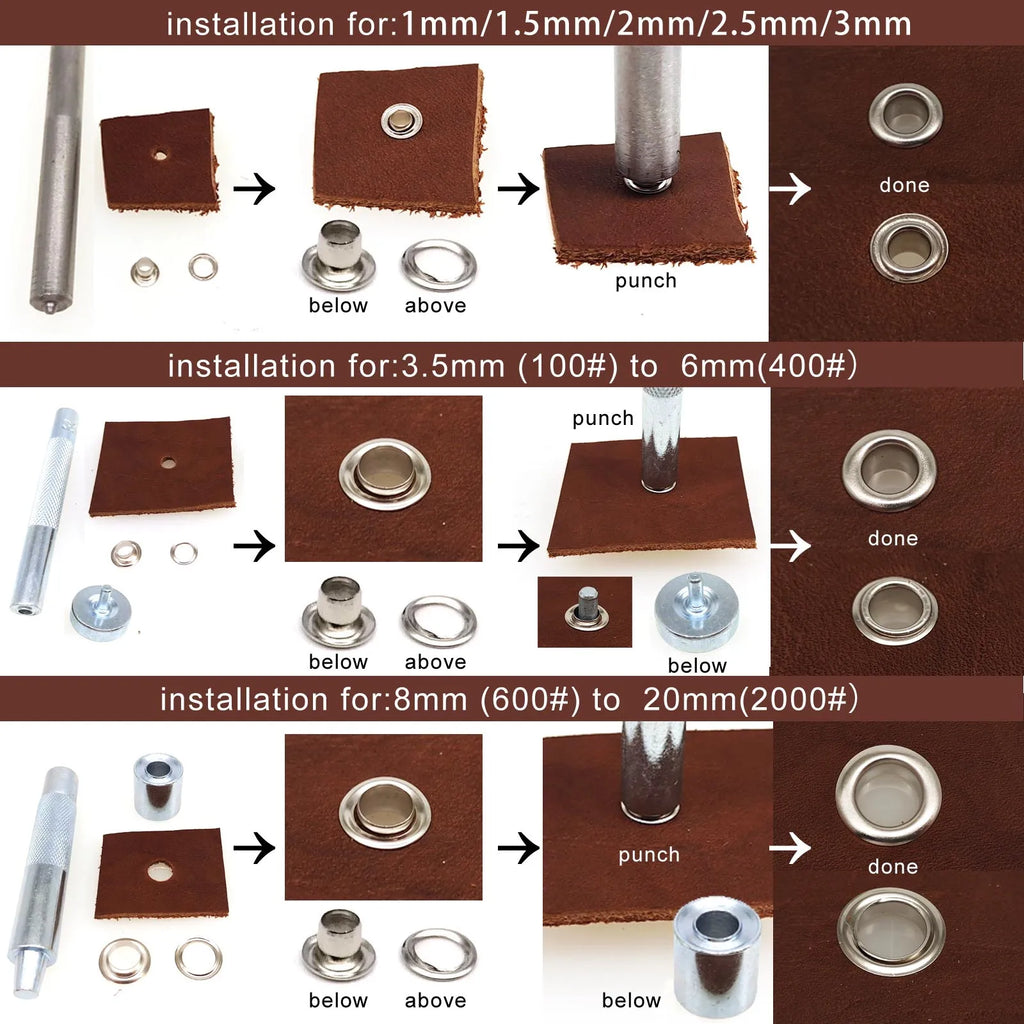 1mm to 20mm Metal Eyelets Grommet Mold Ring Air Hole Rivet Installation Punch Tool DIY Handmade Accessories High Quality Steel