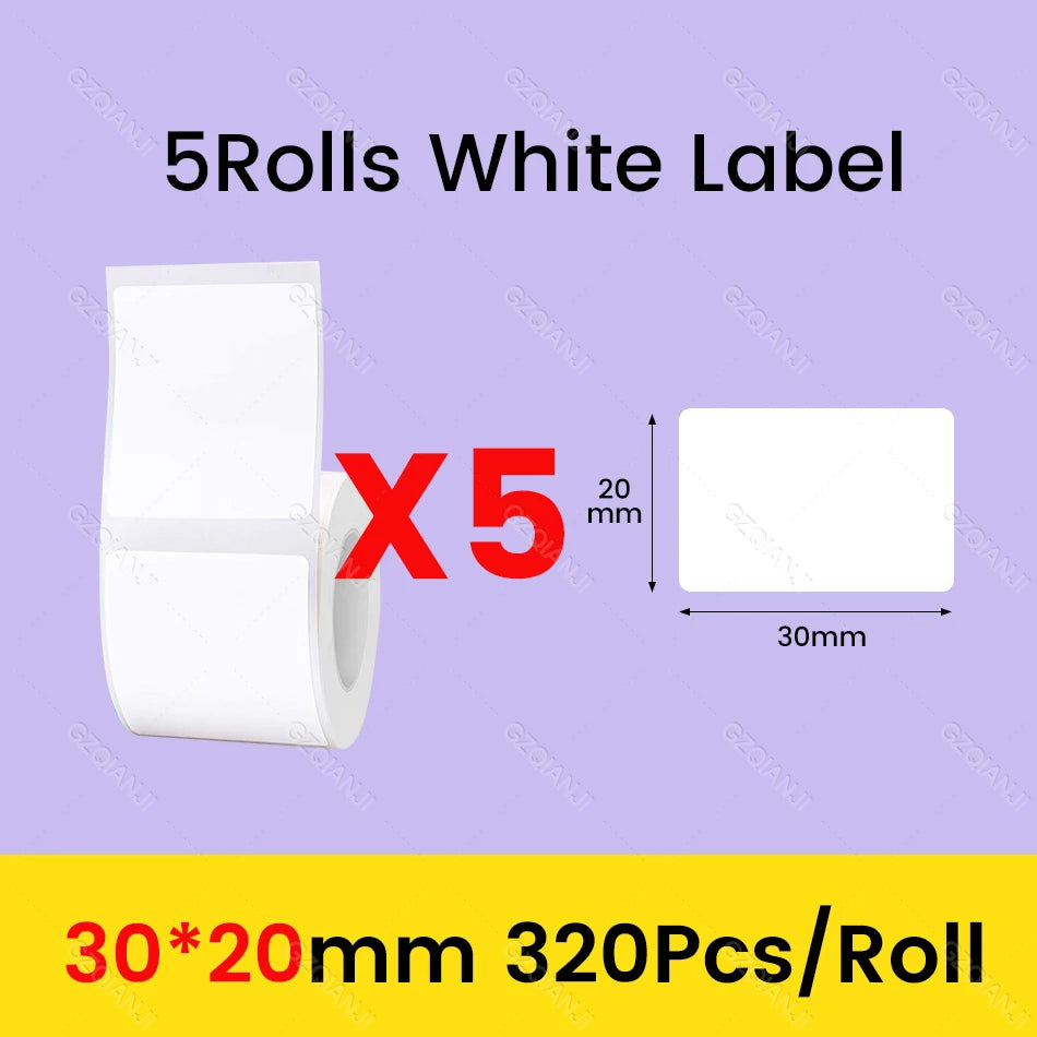 3/5/10 Rolls NiiMbot B21 B1 Label Printer Paper Roll Waterproof Anti-Oil Tear-Resistant Price Tag Pure White Sticker Papers