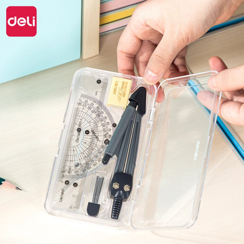 Deli Compass Set Mathematical Drawing Set Tool Professional Multifunctional Ruler School Supplies 7pcs/Set Drafting Set