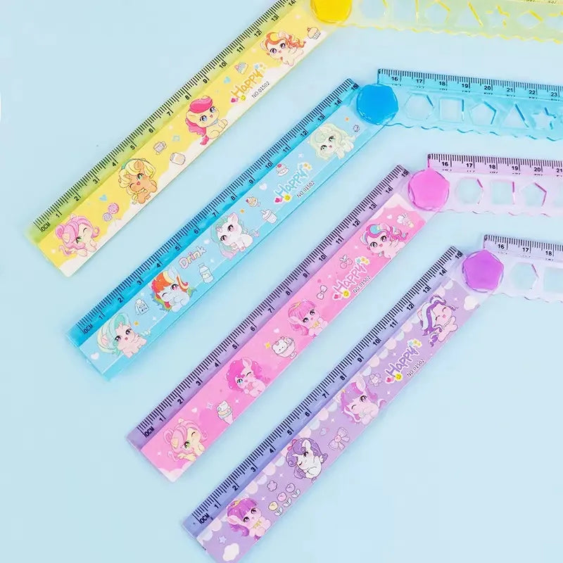 2Pcs Random 30cm Multi functional Foldable Ruler for Student Drawing Pattern Ruler