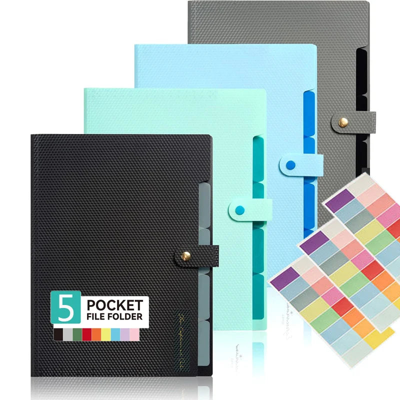 A4 Size Accordion File Folder 5 Pocket Filer Folder with Labels for Documents Paper Organizer for School Office