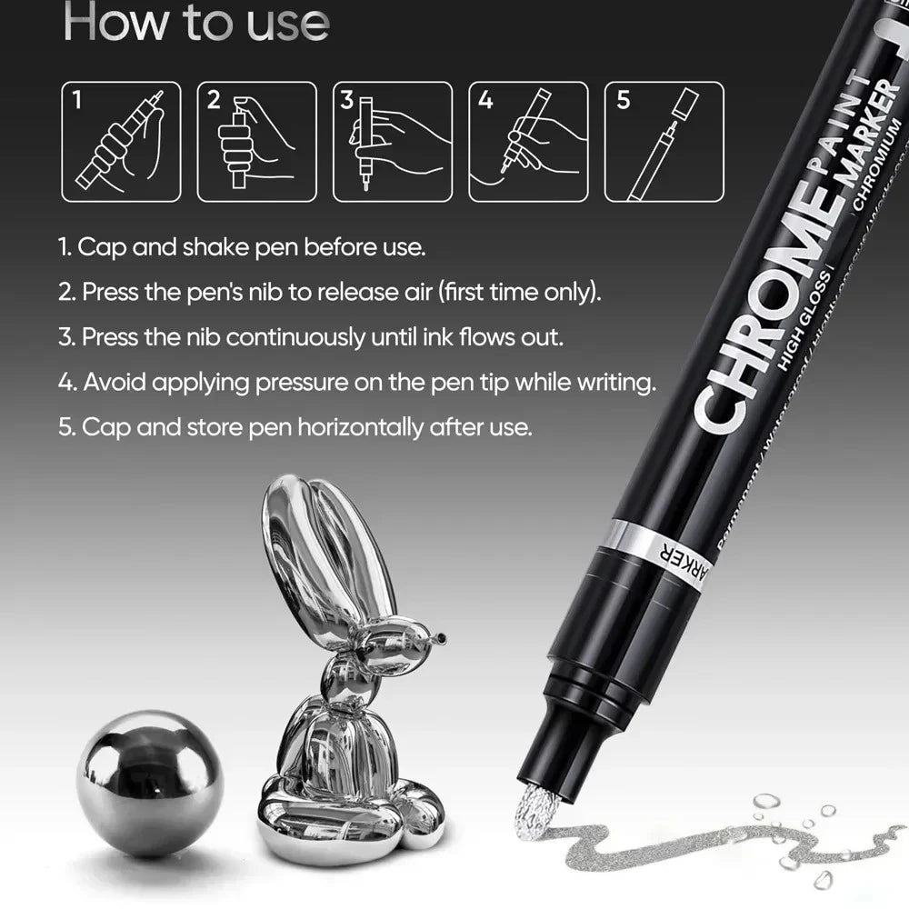 5/1pcs Chrome Pen Marker Mirror Waterproof Paint Repair For Rock Ceramic Glass Metallic Gold/Silver 2mm Nib