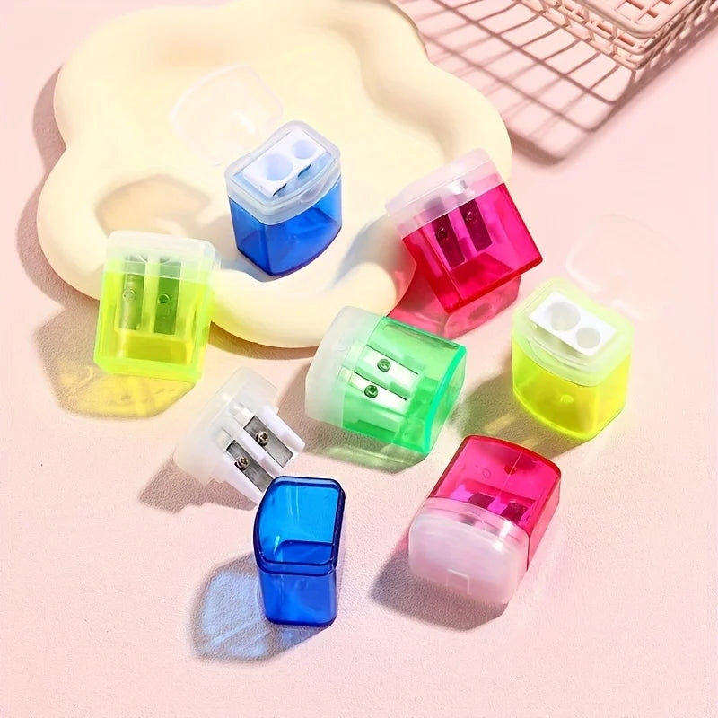 12pcs Pencil Sharpener, Large Barrel with Transparent Lid, Double Barrel with Lid Plastic Pencil Sharpener