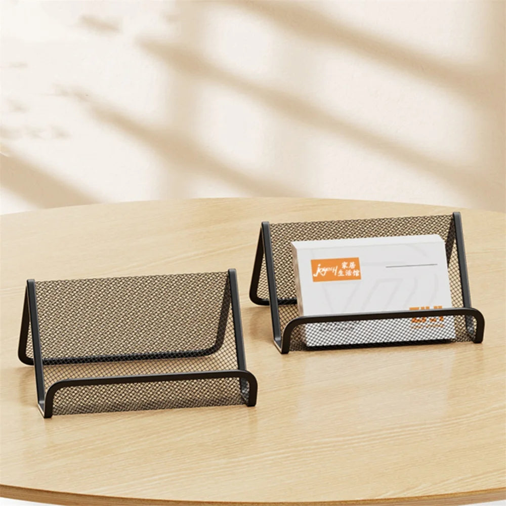 Black Metal Mesh Business Card Holder Desktop Business Card Display Stand Box Office Cards Holder Desk Shelf Storage Organizer