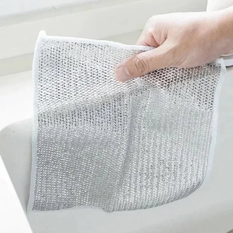 Thickened Steel Wire Cleaning Cloth Non-Scratch Double-layer Iron Microfiber Mesh Dishrag Washing Pot Rags Kitchen Towel