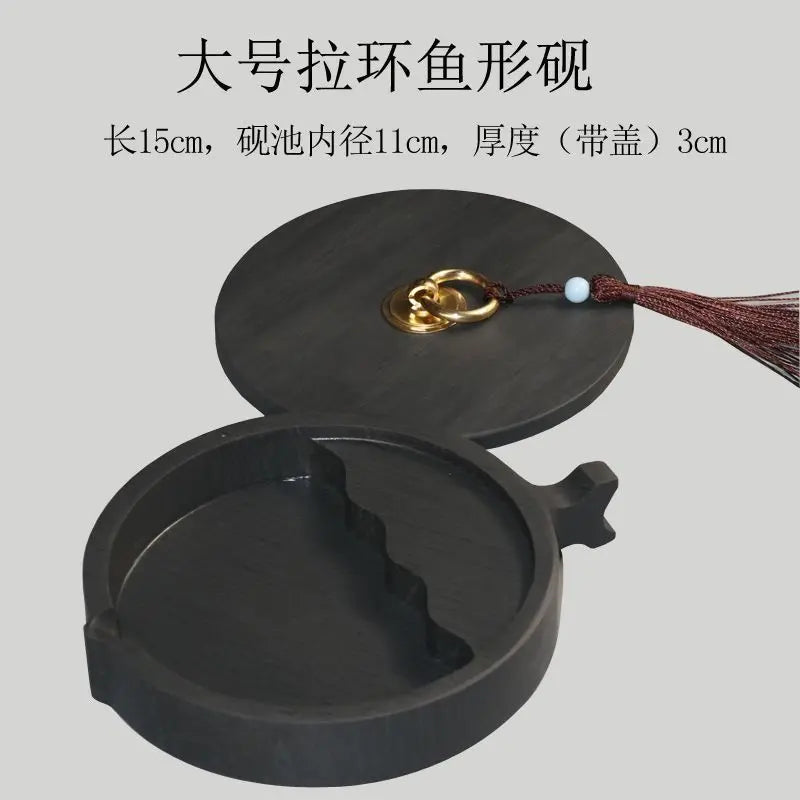 Natural Raw Stone Fish-shaped Ink Slab Multifunctional She Ink Stone Exquisite Traditional Portable Inkstones Beginners Students