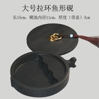 Natural Raw Stone Fish-shaped Ink Slab Multifunctional She Ink Stone Exquisite Traditional Portable Inkstones Beginners Students