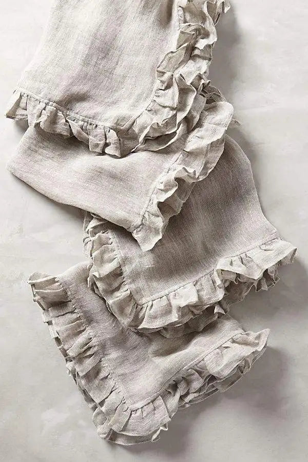 1 Pcs 100% Linen Napkins Wedding Dinner Solid Color Flounce Placemats Ruffle Edge Classical Custom Home Table Napkin