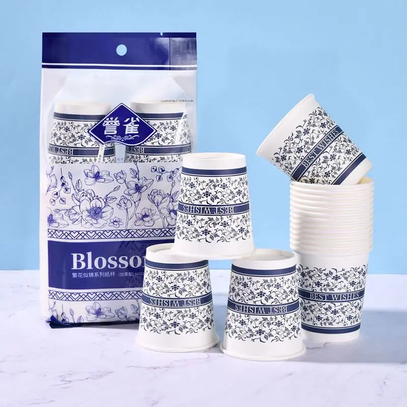 New high-value blue and white porcelain prosperous food grade environmentally friendly paper cup, for home and office use
