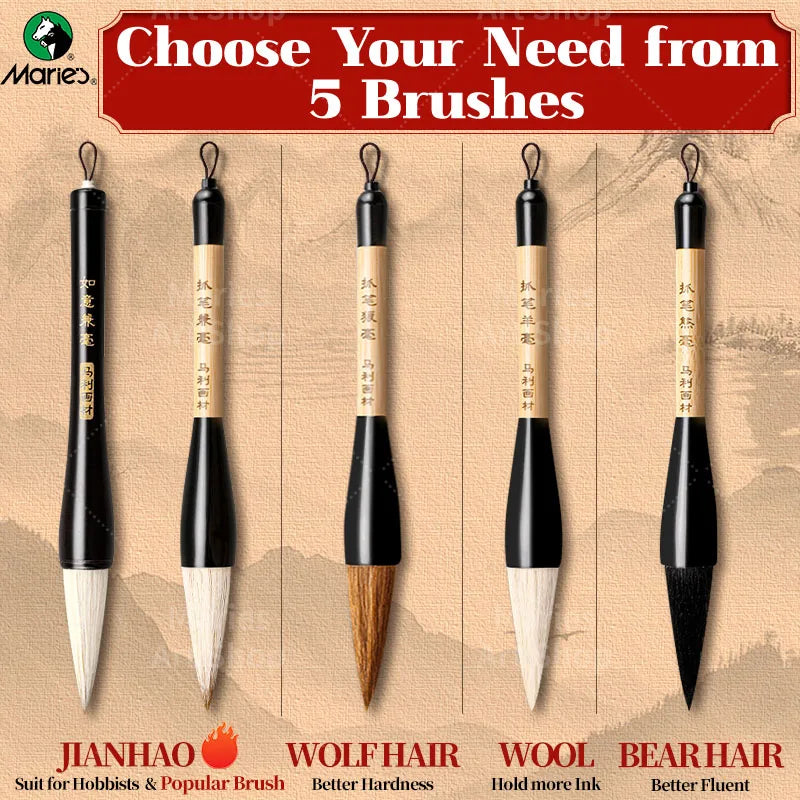 Marie's 6 Sizes  Chinese Large Calligraphy Brushes,Paintbeushes for Watercolor,Chinese Painting for Artists Hobbists