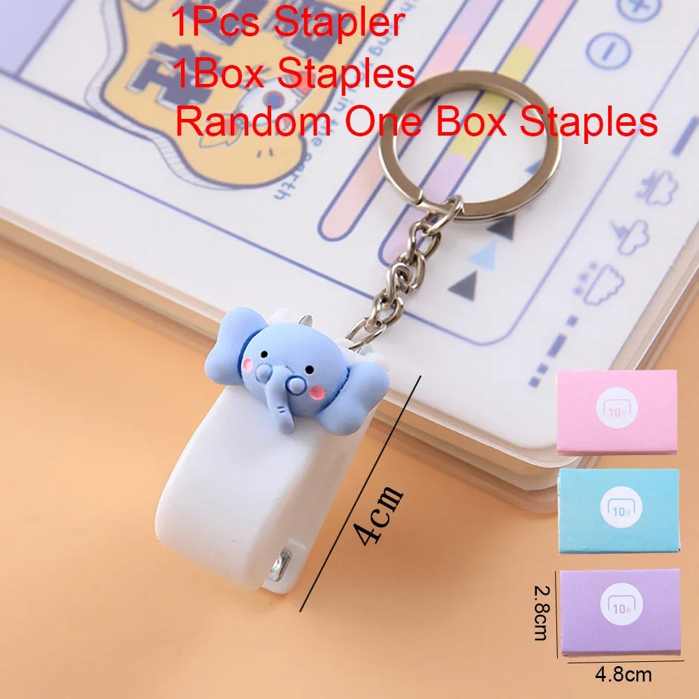 1-3sets Portable Cartoon Animal Mini Trumpet Stapler Paper Binder Stationery Staples Office Binding Tool School Kawaii Supplies