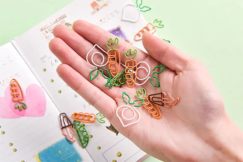 10Pcs Creative Vegetable Carrot Ice Cream Paper Clip Metal Bookmark  DIY Student Read Label Supplies Stationery