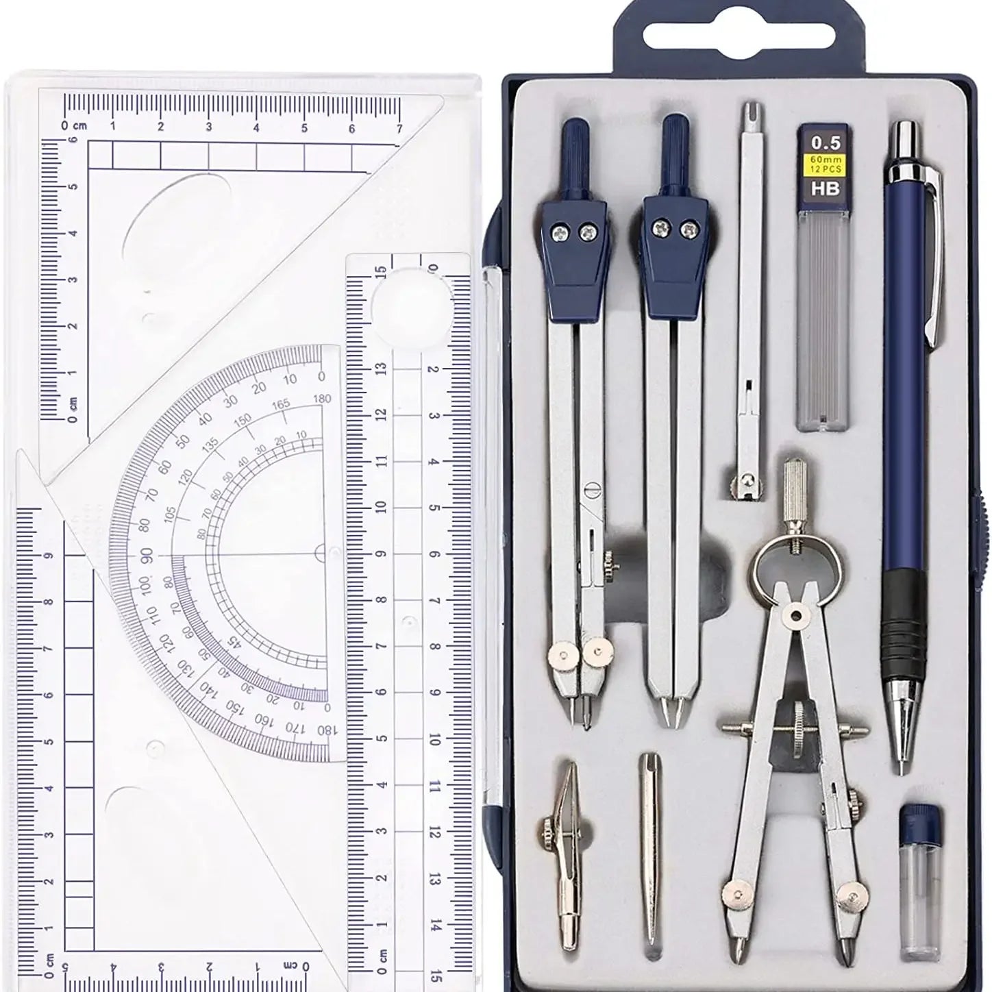 Professional Metal Geometry Kit 13PCS Precision Math Drawing Tool Mathematical Compass Protractor Set Student Engineer Architect