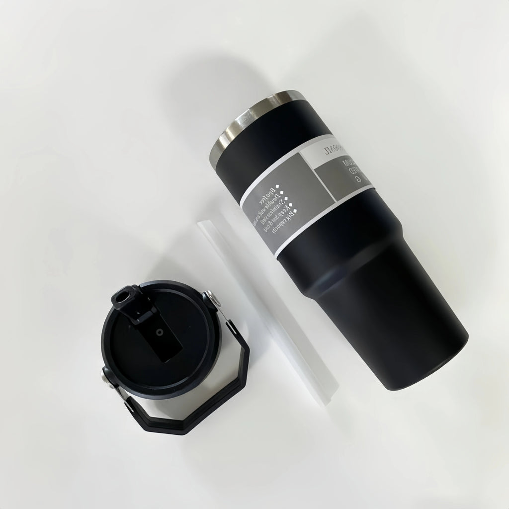 30oz Large Capacity Car Cup Stainless Steel Thermos Cup with Straw Travel Sports Water Bottle Vacuum Flask Coffee Insulation Cup
