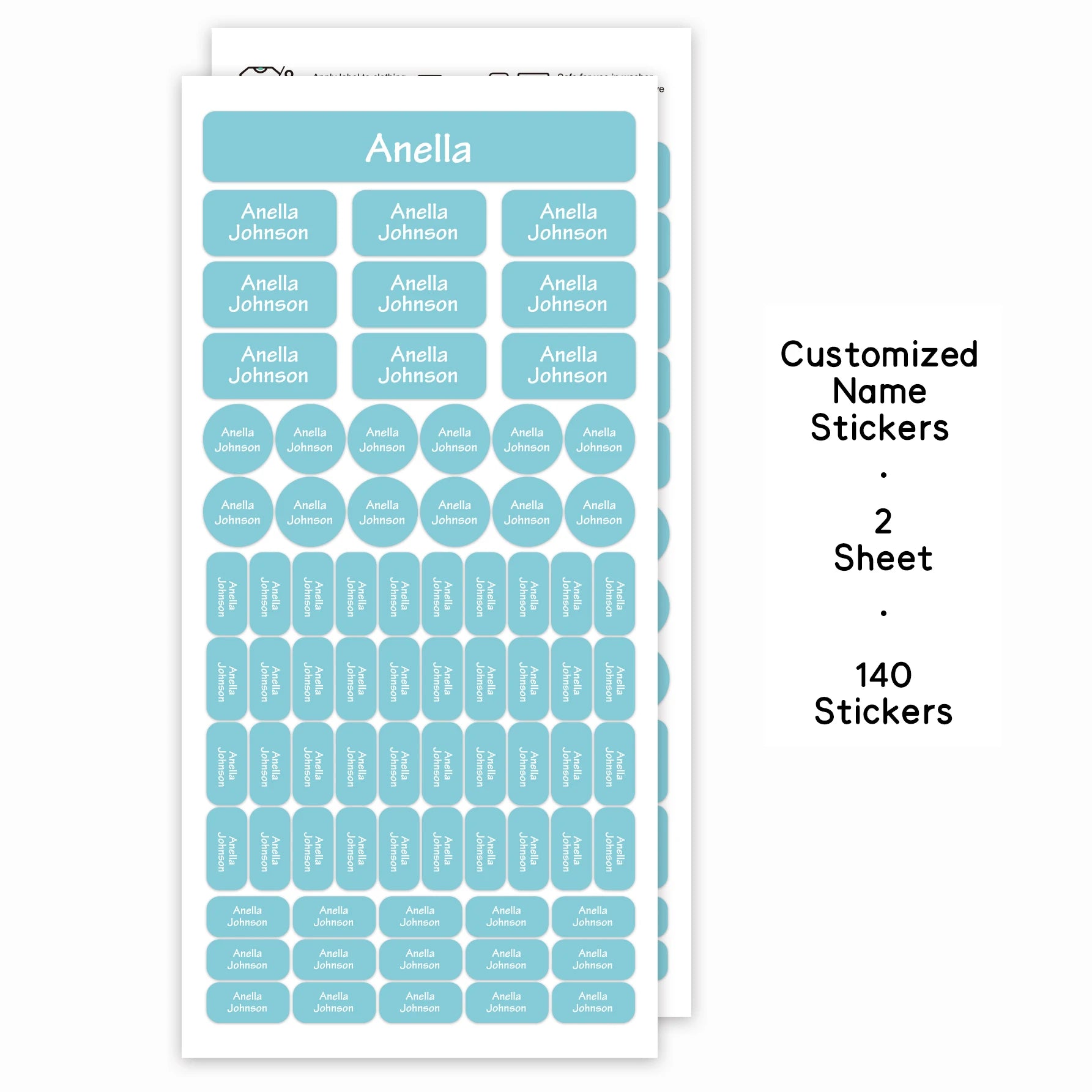 140PCS Personalized Name Stickers Custom Labels, Waterproof Vinyl Name Tags for School Supplies, Bottles, Lunch Boxes