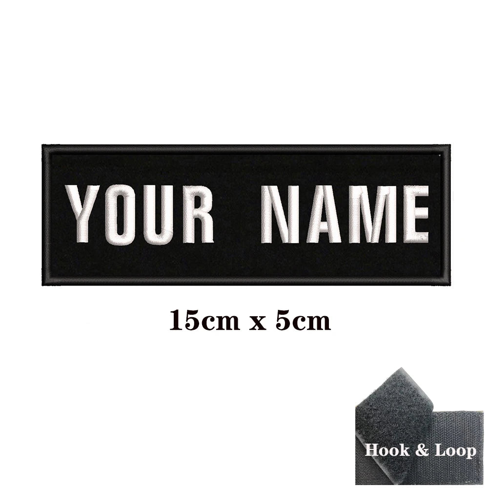 1PC Custom Name Embroidery Patch Stripes Badge Iron On Or Hook Loop 10X2.5CM,8X5CM,10X4CM, 8X2.5CM,12X2.5CM,15X5CM,20X7CM,black