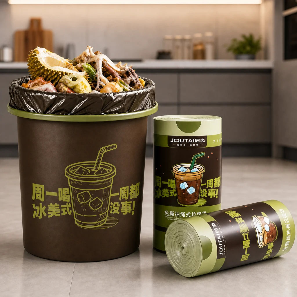 Printed Drawstring Trash Bags 20L Capacity Disposable Garbage Bin Liners Thickened Leakproof Rubbish Bags for Home Kitchen