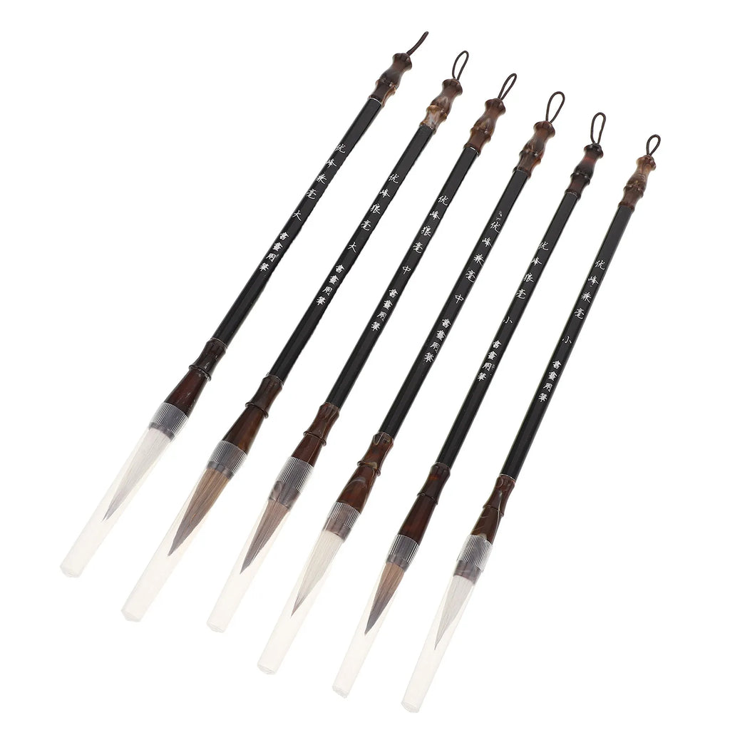 6Pcs Chinese Calligraphy Brush Set Professional Sumi Ink Brushes for Beginners Traditional Painting Writing on Rice Paper