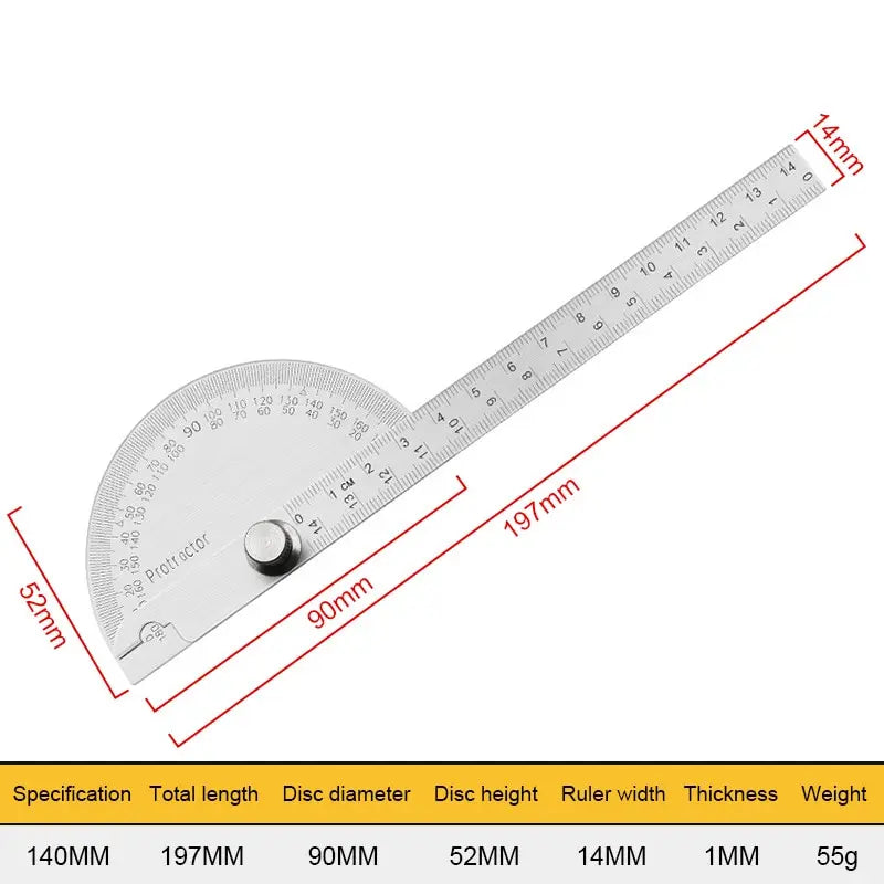 180 Degree Adjustable Protractor 14.5cm Stainless Steel Angle Gauge Round Finder Head Caliper Measuring Ruler Tool