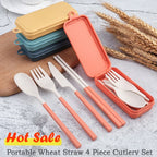4Pcs Portable Tableware Set Wheat Straw Dinnerware Detachable Cutlery Travel Tableware Picnic Dinnerware Set Camping Cutlery Set