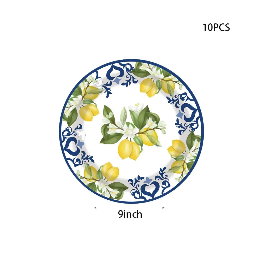 Lemon Birthday Decoration Sicilian Lemon Paper Plates Cups Napkins Tablecloth Banners Spiral Baptism Dolce Vita Party Supplies