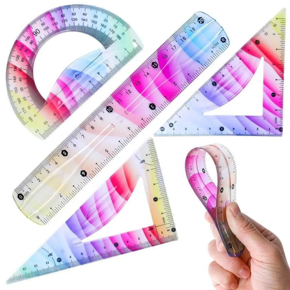 Multifunctional Plastic Soft Ruler Set Flexible Freely Bendable Set Square 20/30CM Drawing Measuring Tools Protractor Gift