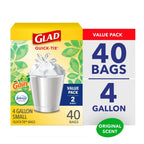 Quick‑Tie 2‑Pack Scented Small Trash Bags, 4 Gallon Capacity, Gain Original Fragrance, Drawstring Garbage Bags for Bathroom Kitchen Home Use, 20 Bags Each
