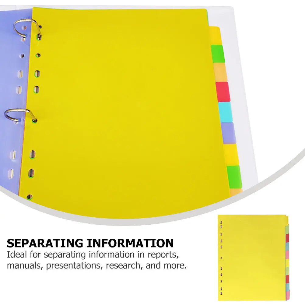 12Pcs Colored Tab Dividers A4 Size 11 Holes Index Classified Labels for Notebooks Files Books Planners Reports Presentations
