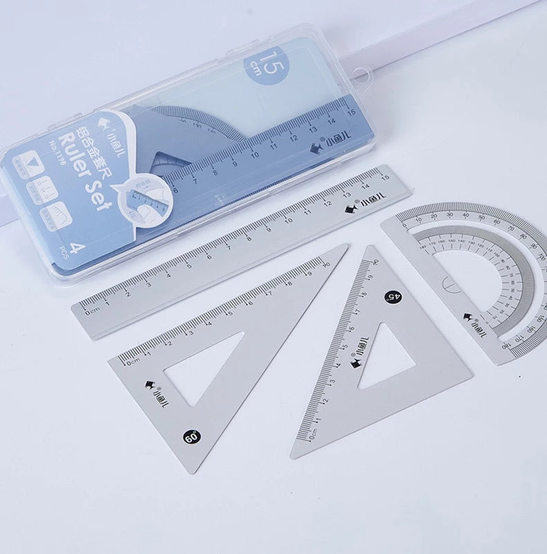 4pcs Aluminum Ruler Set,Drafting Set,With Storage Box Straight Ruler,Protractor,Students Measure Ruler Set Multi-Function Set