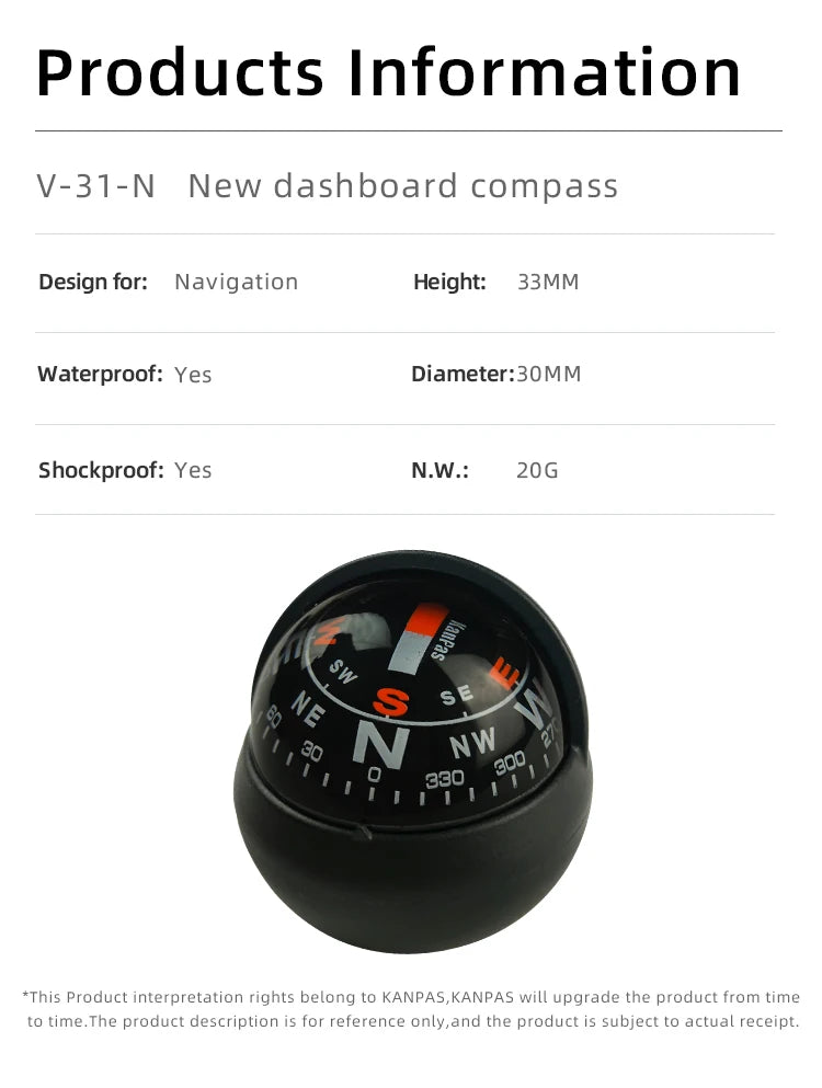 KANPAS Compass for Car/Small Dashboard Compass/Compass for Boat/No Leaking Compass/Double Dial/Luminous